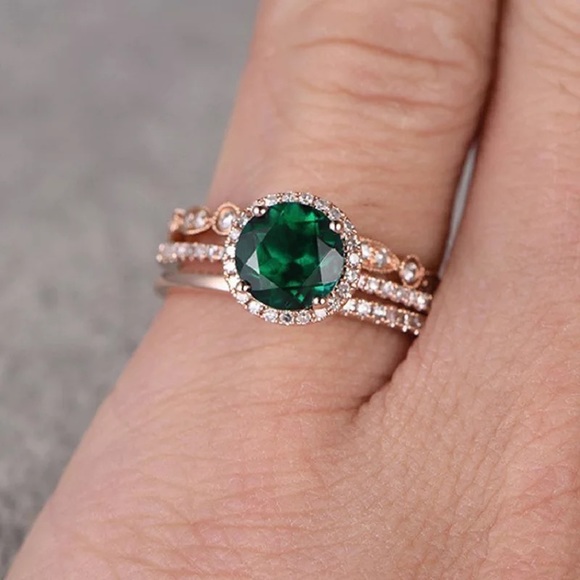 3Pcs/Set Vintage Emerald Rosé Gold Crystal Set - Picture 5 of 5